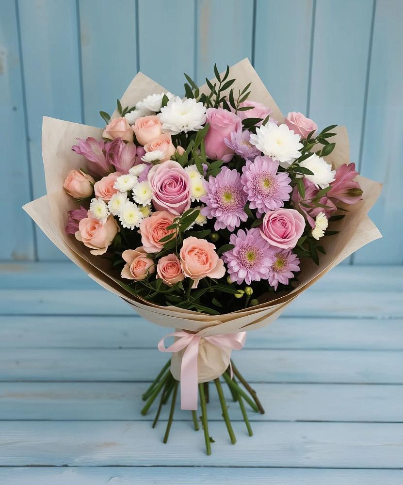 Букет цветов из: Хризантемы, Розы и Альстромерии в Горячеисточненской