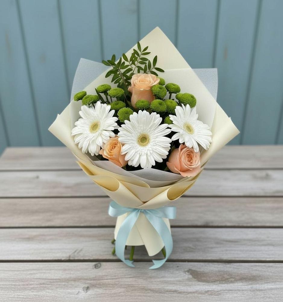 Букет цветов из: Герберы, Розы и Хризантемы в Горячеисточненской