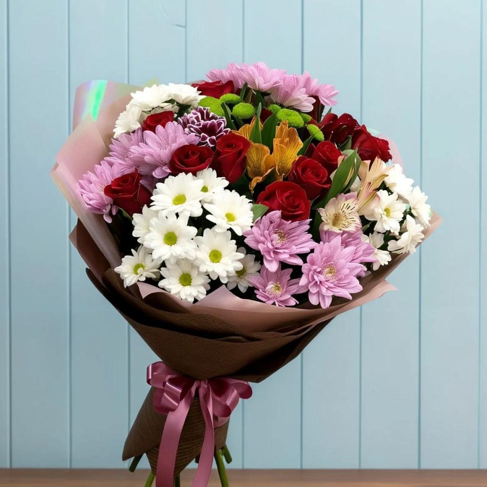 Букет цветов из: Розы, Хризантемы и Альстромерии в Горячеисточненской
